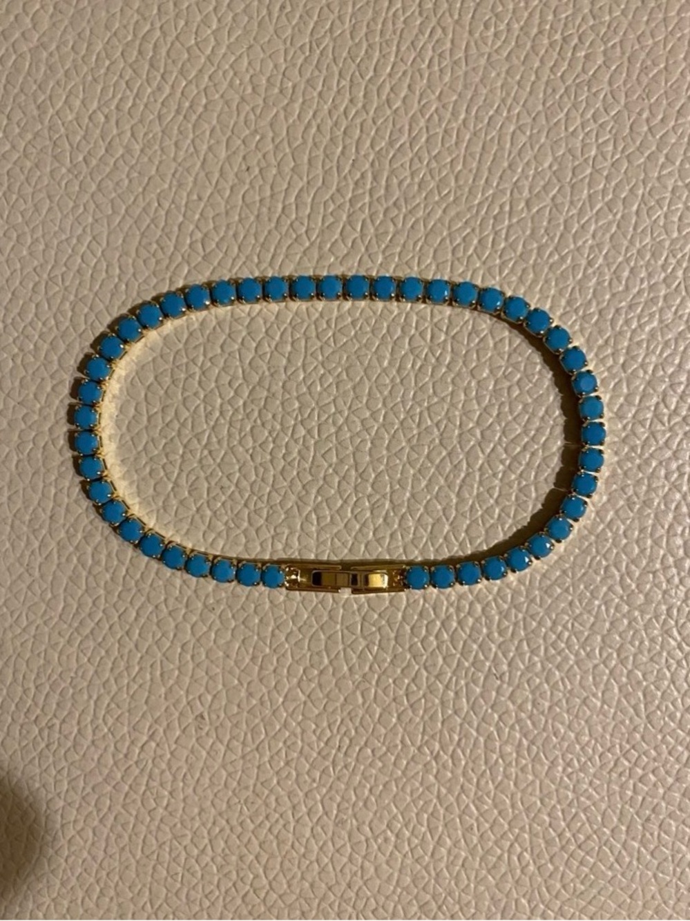 Natural Turquoise 3mm Round Cut Tennis Bracelet 14K Yellow Gold Plated
